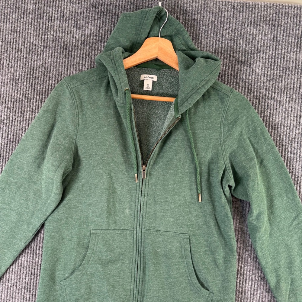 VTG L.L.Bean Womens XS Green Full Zip Hoodie‎ Sweatshirt Fleece Casual Outdoor